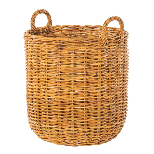 Bungalow Rose Lacak Round Rattan Decorative Storage Basket with Handles